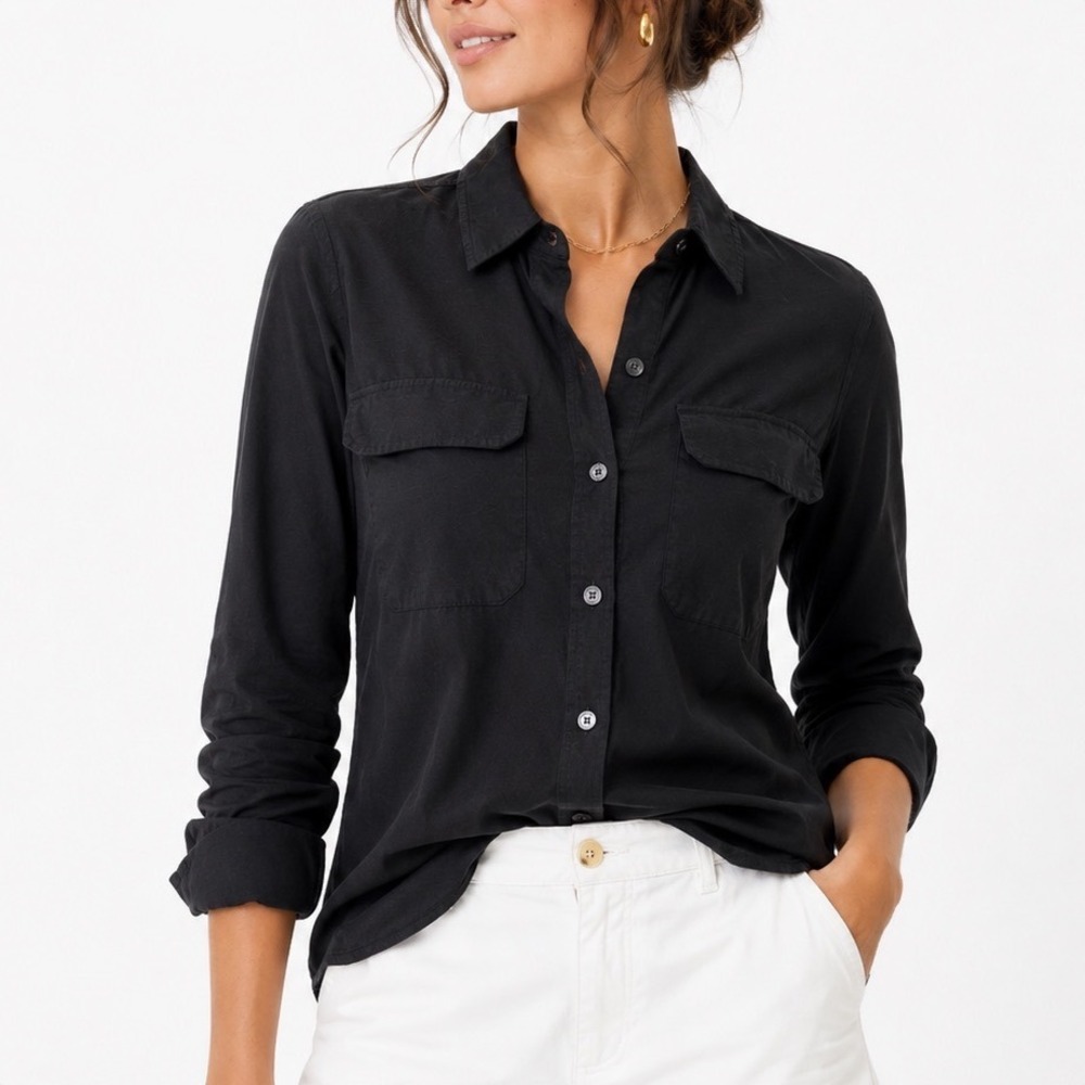 Equipment Femme Black Slim Signature Silk Button Down Shirt XXS Pockets